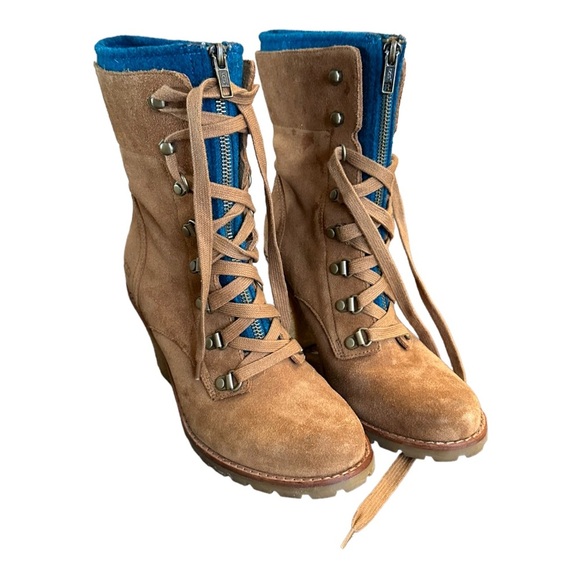 UGG suede camel brown lace up zipper heeled winter boots - Picture 14 of 14